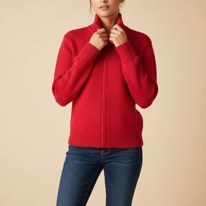 Orvis Red Shaker Knit Full Zip Cotton Sweater Jacket M